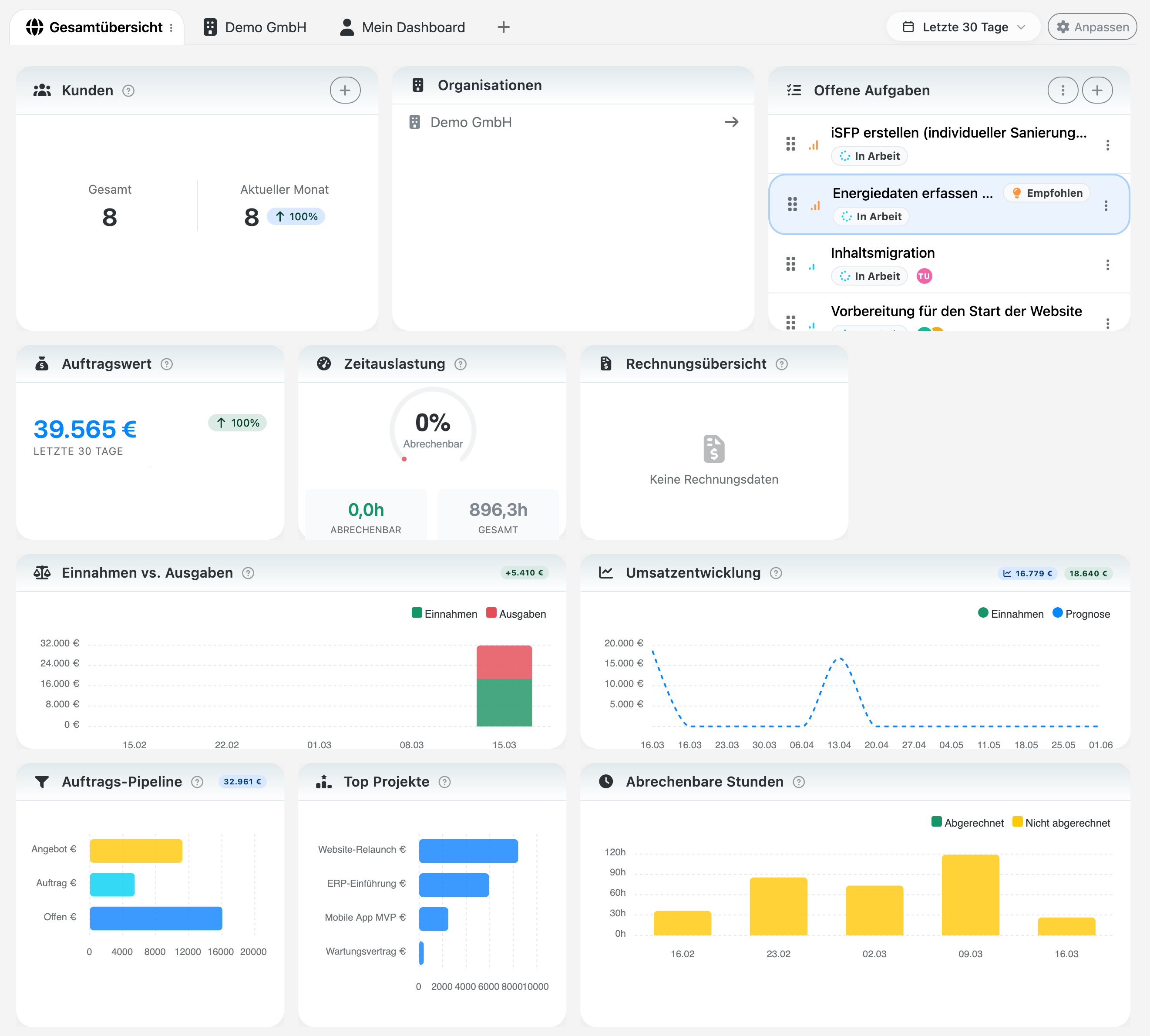 Awerka Dashboard — Kunden, Projekte, Zeiterfassung, Rechnungen auf einen Blick